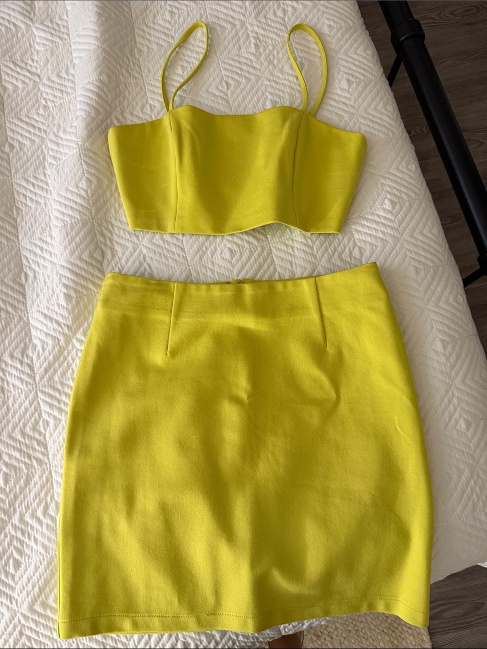 by the way. Bright Yellow Cropped Spaghetti Strap Top & Mini Skirt Set
